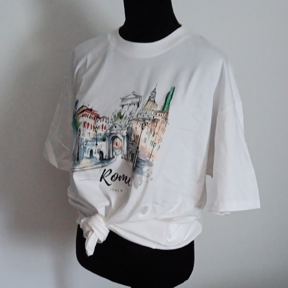 White Graphic Tee with Rome Print - Picture 3 of 5